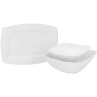 CreaTable Servier-Set Victoria Weiss, Porzellan, (Set, 3-tlg., 1 Servierplatte, 1 Mehrzweckschale, 1 Salatschale), Qualitätsporzellan, Klassisch weiß, Made in Europe