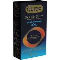 durex XXL-Kondome Intensity XL Packung mit, 8 St., extra große, ultradünne & latexfreie Markenkondome
