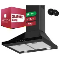 Levivo Wandhaube A+++ Dunstabzugshaube 60cm Umluft & Abluft mit 770 m³/h A+++ Dunstabzugshaube 60cm Umluft & Abluft mit 770 m³/h, Aktivkohlefiltern, Fettfiltern, LED-Beleuchtung