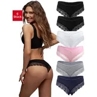 Fabio Farini Slip Damen Unterhosen - Frauen Brasilslip aus Baumwolle (Packung, 6-St) mit floraler Spitze am Beinabschluss