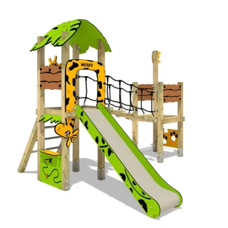 Profi Klettergerüst PRO MAGIC Tribe+ mit Rutsche - Spielturm für öffentliche Einrichtungen - 9x9 cm Pfosten - 120 cm Podest - 9 Kinder - Wickey