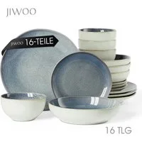 JIWOO Geschirr-Set 16er Kombiservice Teller-Set Tafelservice Schüssel-Set Speiseteller (16-tlg), 4 Personen, Keramik, Hochwertiges Geschirr set Blau Mikrowellen spülmaschinenfest