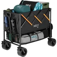 NILS CAMP Bollerwagen XXL Campingwagen 160L schwarz-orange, Schnelles und praktisches Faltsystem