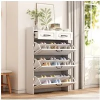 Merax Schuhkipper Schuhschrank mit 3 Klappen und 2 Schubladen, Schmal Schuhregal (1 St), Schuhkommode mit schubladen, Schuhregal Landhaus