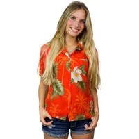 King Kameha Hawaiihemd Small Flower Funky Hawaiibluse Damen Kurzarm Front-Tasche Stylish
