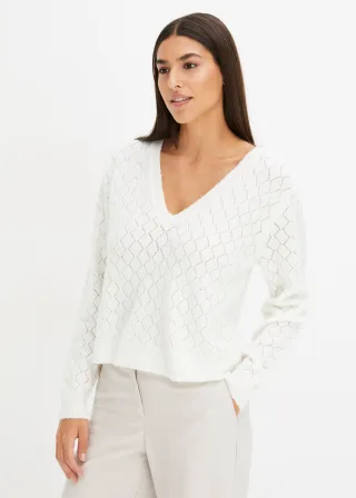 bonprix Ajourpullover "Ajour-Pullover" aus Polyacryl, Polyester und Elasthan, mit Ajour-Lochmuster