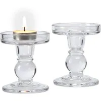 relaxdays Tischkerzenhalter Kerzenhalter Glas 2er Set, M