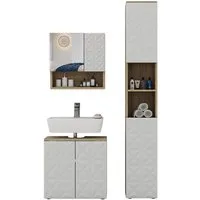 Vicco Badmöbel-Set Edge, Weiß/Eiche, 3 Teile, mit Hochschrank, (3-St., 3er Set)
