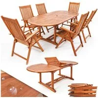 Casaria Sitzgruppe Vanamo, Holz 6 Stühle mit Tisch Wetterfest FSC®-zertifiziert Schirmständer