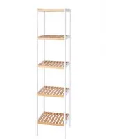 dibea Regal aus Bambus mit 5 Ablageflächen, 33x33x146 cm, natur/weiß, 1-tlg., robust & nachhaltig, platzsparend & pflegeleicht