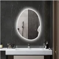 HOMCOM Badspiegel mit Touchschalter, 3 Lichtfarben (Beschlagfrei Wandspiegel, 1-St., Asymmetrischer Badezimmerspiegel), Wandspiegel IP44, für Badezimmer
