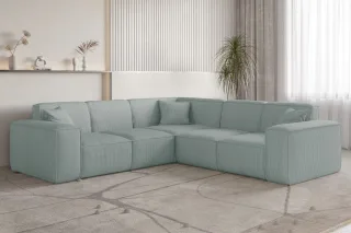 Ecksofa Designersofa CELES PREMIUM in Stoff Scala Saphirblau Seite Universal