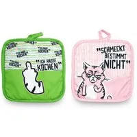 HAC24 Topflappen Topflappenset Miesekatze Schutzlappen zum Kochen Backen, (Set, 2-tlg), 18x18 cm