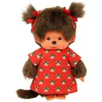 Monchhichi Plüschfigur Mädchen im Monchi-Kleid 20 cm Monchhichi Puppe zwei rote Zöpfchen