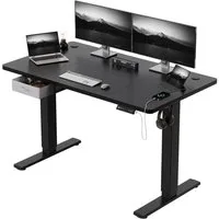 HOMALL Schreibtisch mit Memory-Funktion, höhenverstellbar, breitere Tischplatten (Tischbreite 140/160/180*80 cm, mit Schublade, ausgestattet mit USB-Ladeanschluss, bestehend aus vier Platten)