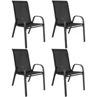 Home Collective Gartenstuhl Stapelstühle 4er Set Garten Hochlehner, stapelbar & wetterfest, 4 Stühle, Ideal für Terrasse & Balkon, Schwarz mit Metallbeinen