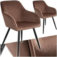 tectake Esszimmerstuhl Wohnzimmerstuhl gepolstert, in Samtoptik, 58 x 62 x 82 cm (Küchenstuhl Marilyn in braun/schwarz, 2 St), durchgehende Lehne, schwarze Stahlbeine, bodenschonend