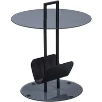 M2 Kollektion Beistelltisch HANKO, Ø 50 cm, Grau, Schwarz, Glas, Metallgestell, mit Zeitungsablage