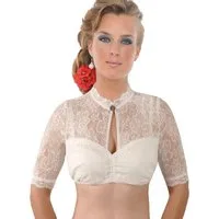 Moschen-Bayern Dirndlbluse Dirndlbluse Damen Trachtenbluse zum Dirndl Kurzarm Spitzenbluse festlich Stehkragen hochgeschlossen Creme Spitzenbluse, Trachtenbluse, Bluse, festlich, Spitze, Dirndlbluse