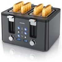 Arendo Toaster 4-Scheiben, Edelstahl, Brötchenaufsatz, Restzeitanzeige, Cool Grey, 4 kurze Schlitze, für 4 Scheiben, 1750 W, Doppelwandgehäuse, Defrost Funktion, Krümelschublade, 6 Bräunungsgrade