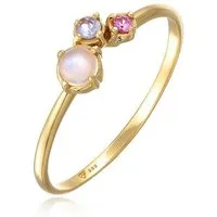 Elli Premium Fingerring Mondstein Tansanit synth. Saphir Schmuck Geschenk 585er Gelbgold