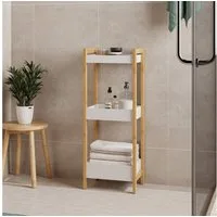 en.casa Standregal, »Anun« mit 3 Ablagekörben 75 x 28 x 20 cm Bambus Natur/Weiß
