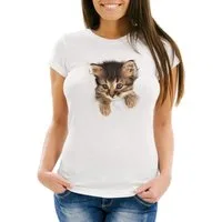 MoonWorks Print-Shirt Damen T-Shirt Katze Katzenmotiv Katzenbaby Tiermotiv Slim Fit Moonworks® mit Print