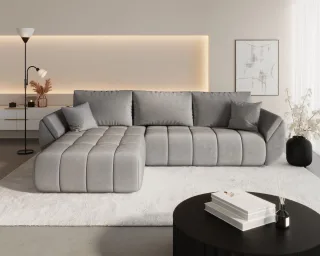 Ecksofa Schlafsofa MISATO Stoff Monolith Hellgrau Ottomane Links