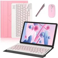 XGODY Tablet-Hülle Rosa Universal 10,1-Zoll mit Rosa Tastatur, Maus, Stift