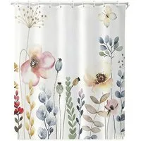 Agger Duschvorhang schimmelresistentes Textil,wasserabweisend,Blumen- und Pflanzenmotiv Breite 180 cm, für Badezimmer und Badewanne, waschbarer Polyester-Badvorhang