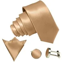 GASSANI Krawatte Satin Hochzeitskrawatte, Herren-Krawatte Hochzeit Schlips z Anzug (Set, 3-St., Krawattenset, Manschettenknöpfe, mit Einstecktuch) 8,5cm Breite, Uni, Seide-Touch-Finish, Tuch