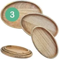 Marrakesch Orient & Mediterran Interior Dekotablett 3er Set Boho Serviertablett Cagdas modern aus Mangoholz in Natur 38 cm (1 St), Handarbeit