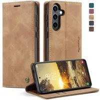 CaseMe Handyhülle Premium Hülle für Samsung Klapphülle Samsung S25 FE-Hellbraun
