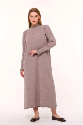 Damen Rüschen Detailed Lang Strick Kleid