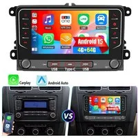 ESSGOO 7" Android 15 Für VW GOLF 5 6 Touran EOS Tiguan Polo 6R Passat Caddy Autoradio (RDS, 4+64G(optional), DAB (optional), FM, DAB+ (optional), Carplay Android Auto DAB (optional), RDS, FM, 4+64GB, SWC, GPS NAVI)