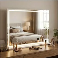 COSTWAY Schminkspiegel (1-St), Hollywood LED Spiegel, mit 3 Lichtfarben, 80 x 60 cm