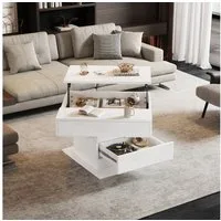 OKWISH Couchtisch Obere Tischplatte 360° frei drehbar (Kaffeetish, 1-St., 1 Schublade), hochglänzende Wohnzimmertisch mit verstecktem Stauraum