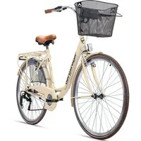 bergsteiger Cityrad Paris 26 Zoll, 28 Zoll Damenfahrrad, ab 140 cm, Korb, Licht, 6 Gang Shimano Tourney RD-TZ50 Schaltwerk, Kettenschaltung, V-Bremsen