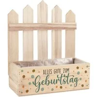 Herz & Heim Geschenkbox Präsentkorb Geburtstag - Holz Geschenkkorb Geburtstagsgeschenk, mit Zaun Element, 23 x 27 x 10,5 cm (B/H/T)
