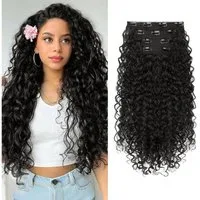 LuxusKollektion Kunsthaar-Extension Clipin Haarverlängerungen 4teilig Proteinseide 50 CM Braun Schwarz