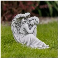 gartendekoparadies.de Gartenfigur Schlafender Engel, Grabengel, Steinfigur, H. 25 cm, 5 kg, Grau, Frostsicher
