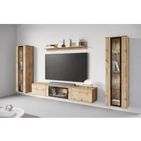Home affaire Wohnwand Caro, stehend und hängend montierbar, (Komplett-Set, 4-St., Vitrine Türanschlag links/rechts wechselbar), grifflose Design, höhenverstellbare Einlegeböden