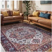Mazovia Orientteppich Teppich Oriental Orientteppich Wohnzimmer Orient Muster Rot Braun, 80 x 150 cm, Fußbodenheizung, Allergiker geeignet, Rutschfest