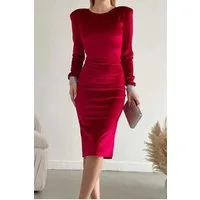WOMAN VISION Midikleid Midikleid mit Strassverzierungen an den Ärmeln