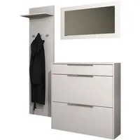 borchardt Möbel Garderoben-Set Oliva, Hängeschuhschrank, Spiegel, Garderobenpaneel, (3-St), 3-teilig, Schuhkipper mit Doppelschuhtrommeln und Metallgriffen