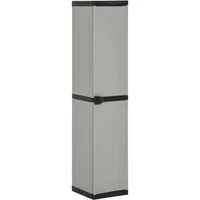 furnicato Garten-Geräteschrank Lagerschrank 34x40x168 cm Grau Schwarz aus PVC und PP, (1 St), Wetterfestes Regal mit drei Einlegeböden und integriertem Schloss