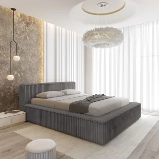 Polsterbett Doppelbett TULSA 140x200cm in Stoff Vito Grau
