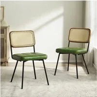 Art Leon Esszimmerstuhl CC061-New (Rattan Stühle Esszimmerstühle 2er Set Mid Century Moderne Farbe in Grün/Beige/Gelbbraun, 1 St), Rattan Cane Küchenstuhl mit schwarzen pulverbeschichteten Metallbeinen