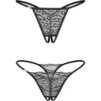 Obsessive String Bianca 2er Set Strings mit offenem Schritt transparent - schwarz (2-St) Zwei verschiedene Muster – Spitze und Animal-Print