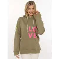 Zwillingsherz Kapuzensweatshirt mit gesticktem Neon Herz am Ärmel und "Love" Schriftzug auf Kordel